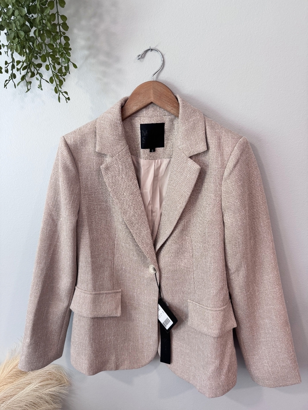 Nwt MinaSelf Women's  Beige Tweed Size Small Blazer Jacket